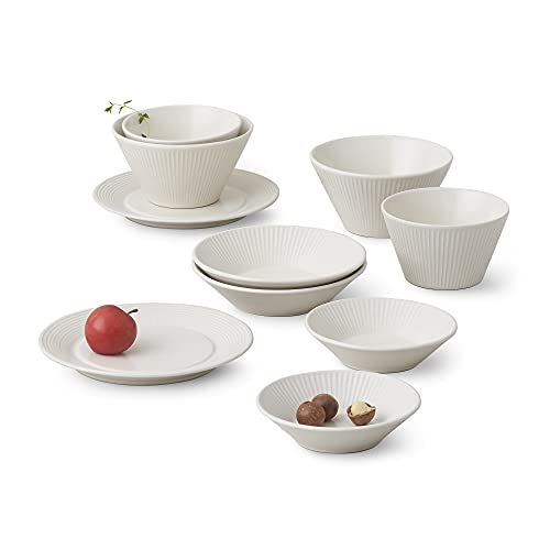 【Roomnhome】HYGGE 2人、4人食器セット 韓国食器 食器セット オーブン対応 韓国製 (10点セット, White＋White)